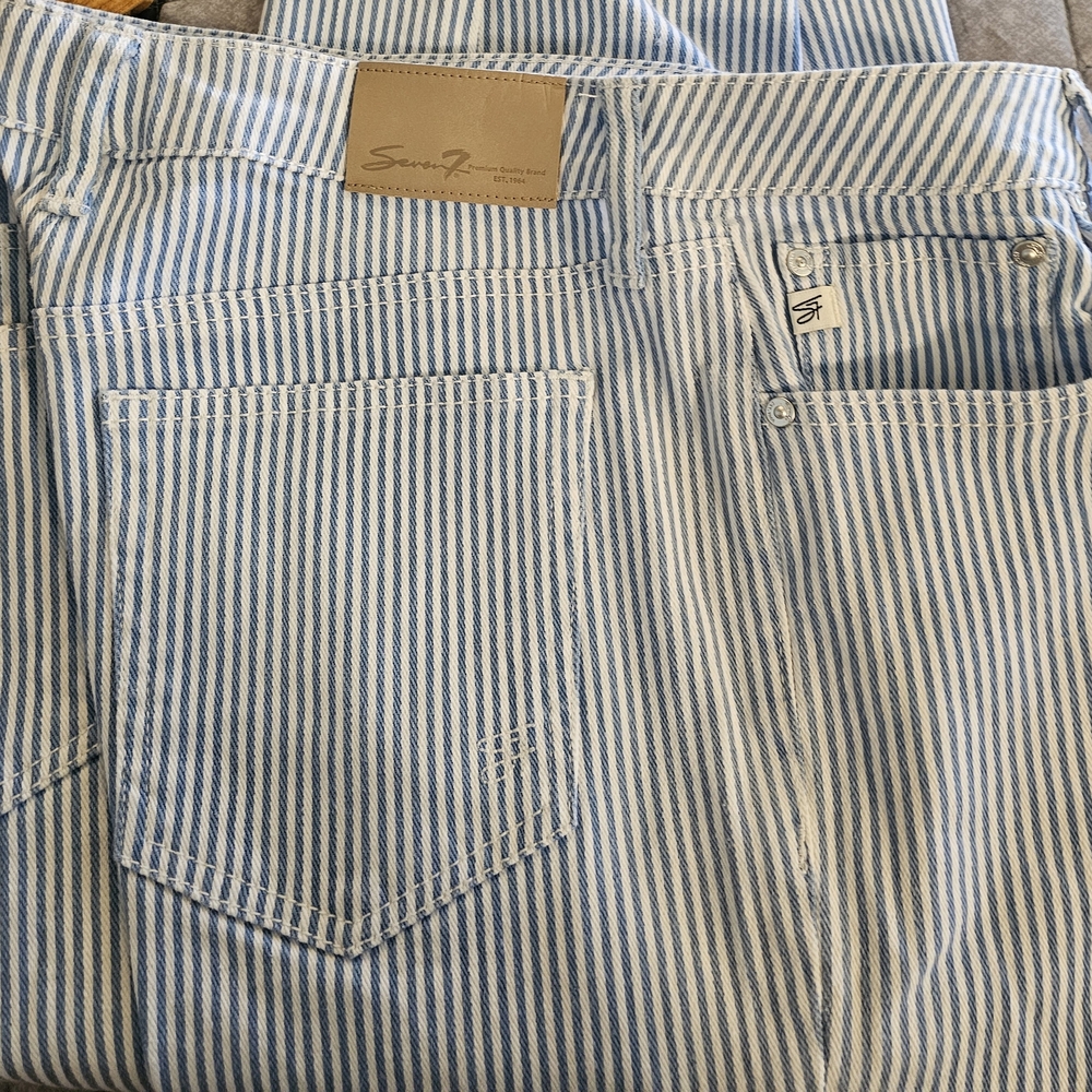 Seven7  Blue and White Striped Straight Jeans